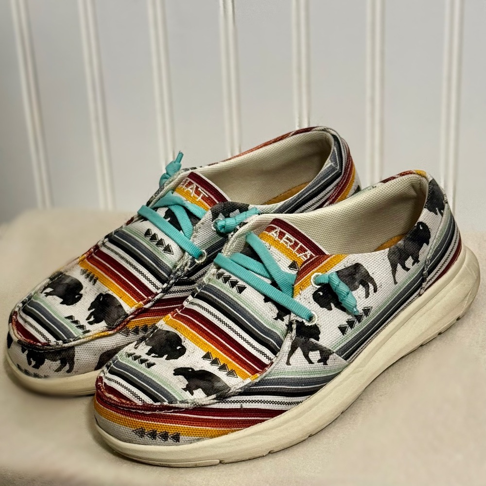 Ariat Womens‎ 6.5B Slip On Shoes Bison Serape Stripe Western Loafers